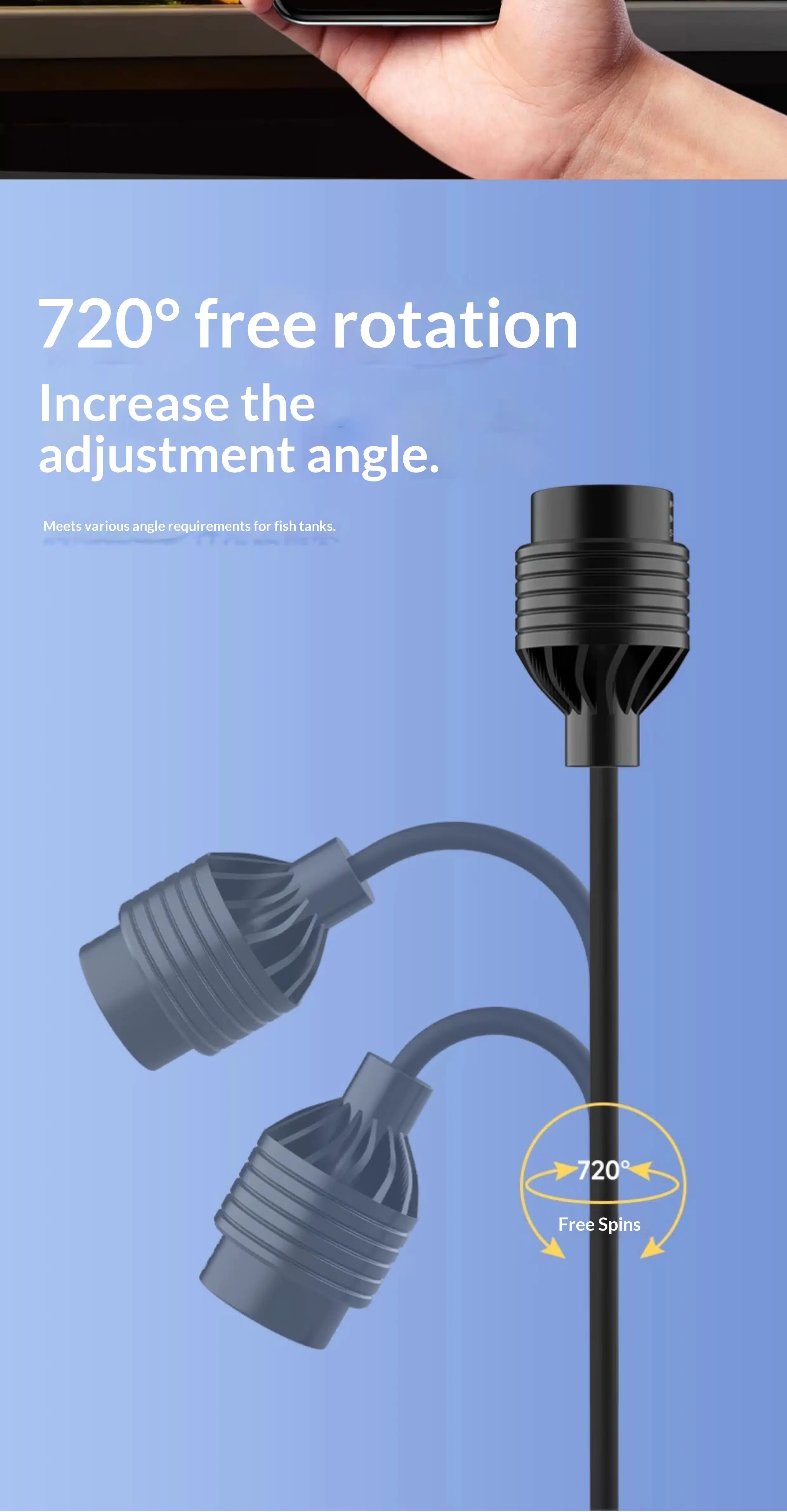 Flexible bracket allowing 720-degree free rotation for various fish tank angles