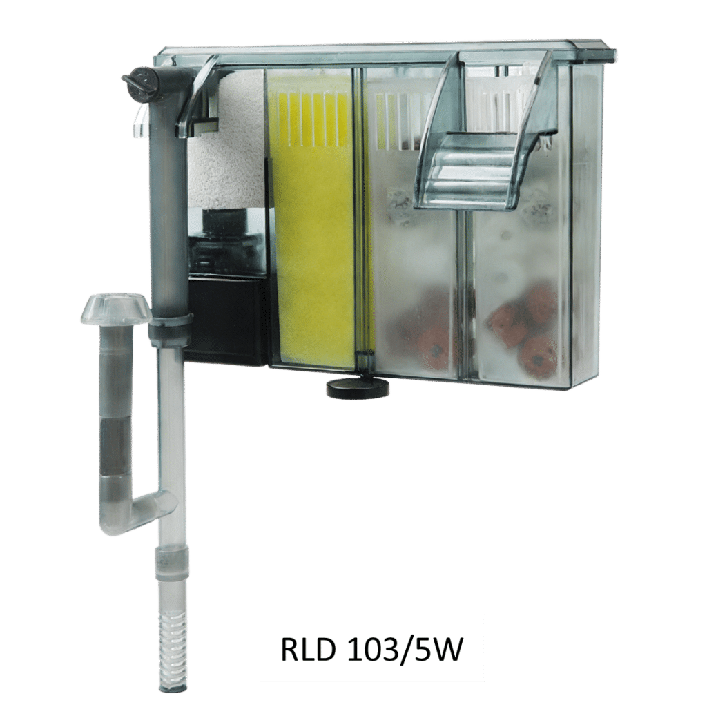 RLD103 HOB waterfall filter with surface skimmer for 30 to 40 gallon planted tanks