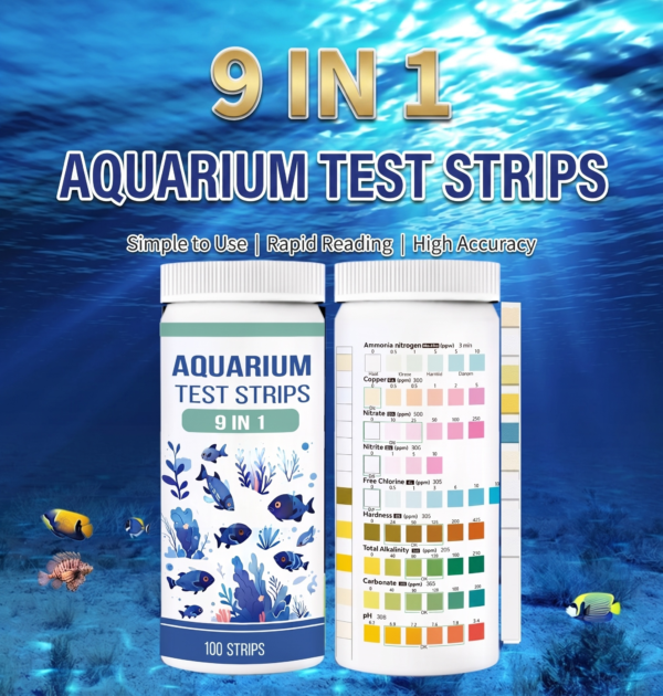 9-in-1 fish tank water test strips for freshwater and saltwater aquariums