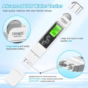 Titanium probe detail of the TDS meter for aquarium.