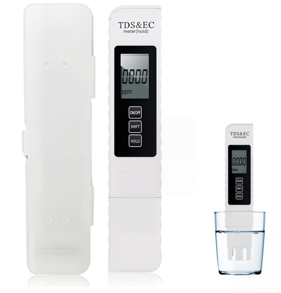 Digital 3-in-1 TDS meter for aquarium water testing.
