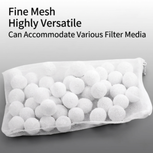 White aquarium filter media bag filled with ceramic bio-rings