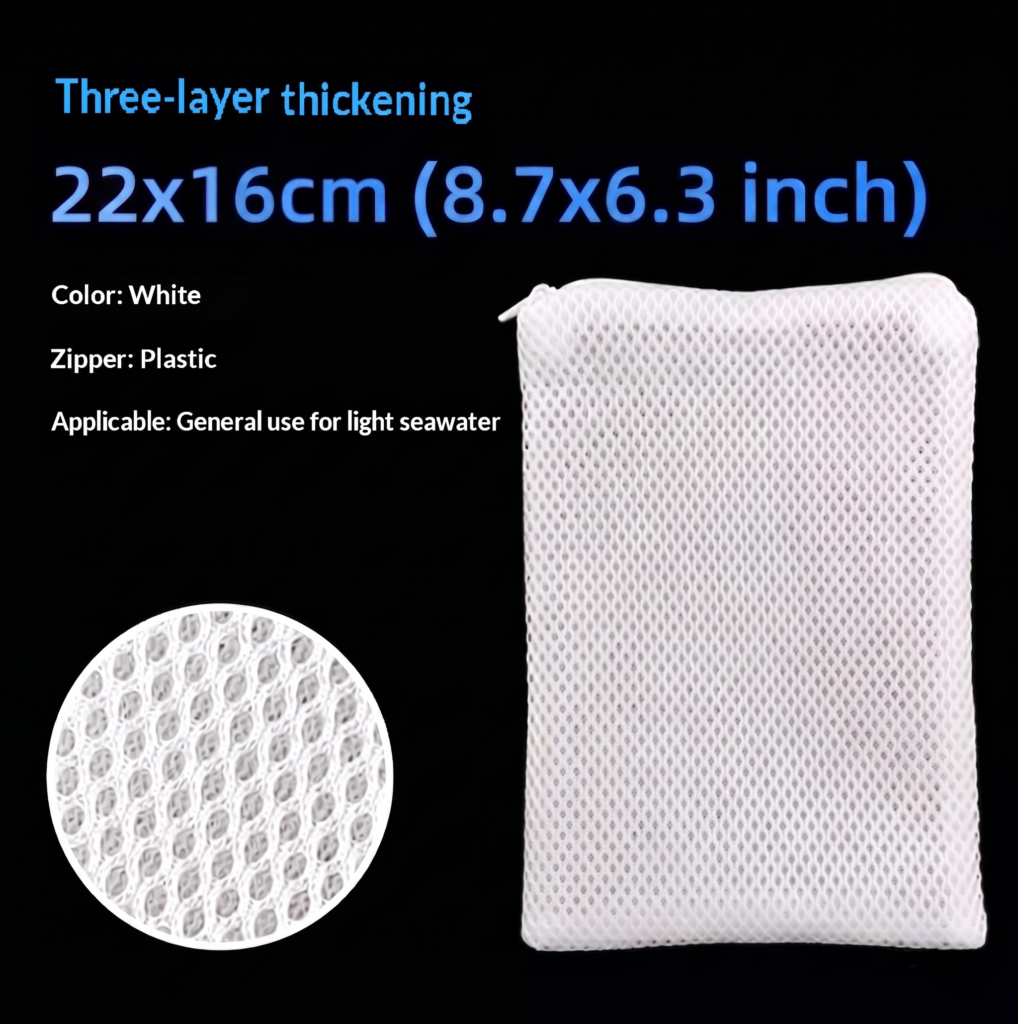 22x16cm aquarium filter media bag showing three-layer fine mesh detail