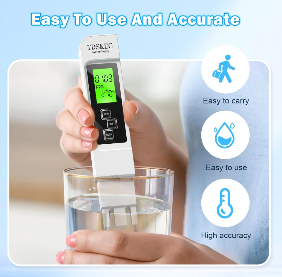 Packaging of the 3-in-1 TDS meter for aquarium