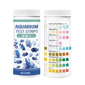 Premium 9-in-1 aquarium test strips bottle with color chart and testing pads