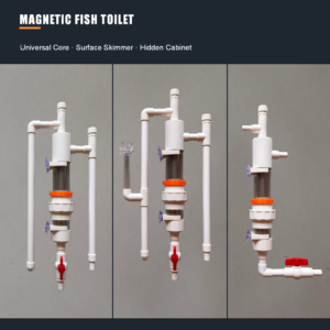 A&Aqua Pro Magnetic Fish Toilet pre-filter system collection featuring Universal Core, Surface Skimmer, and Hidden Cabinet editions