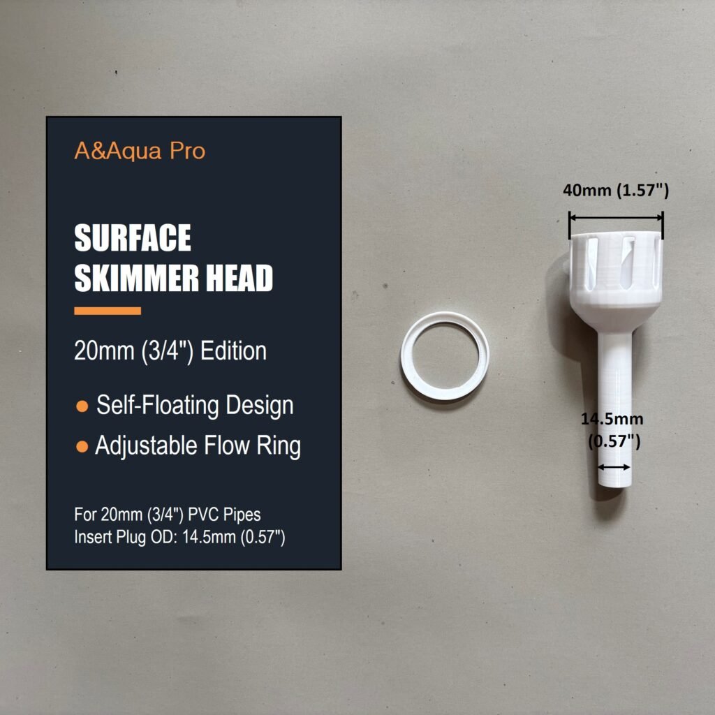 A&Aqua Pro 20mm PVC aquarium surface skimmer head attachment size specifications