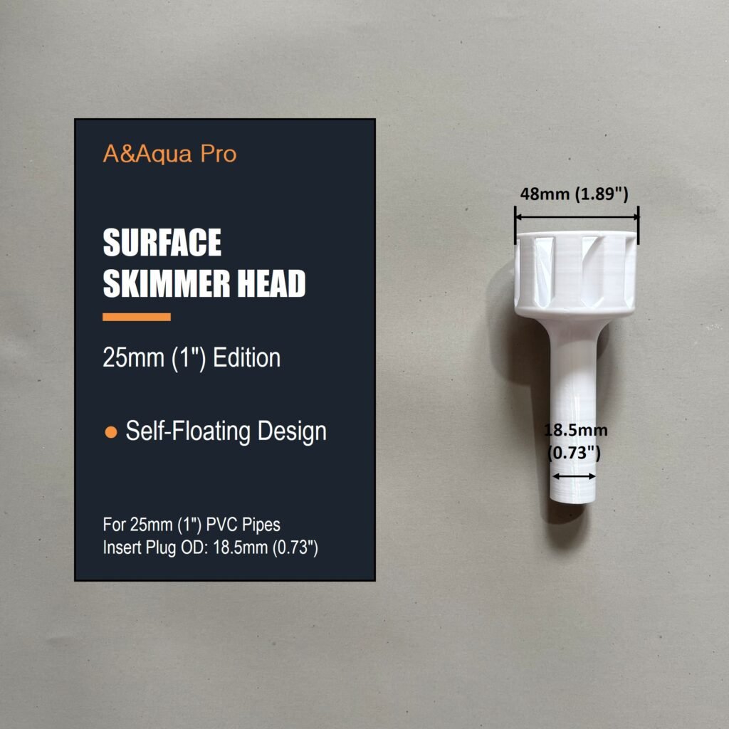 A&Aqua Pro 25mm PVC aquarium surface skimmer head attachment size specifications